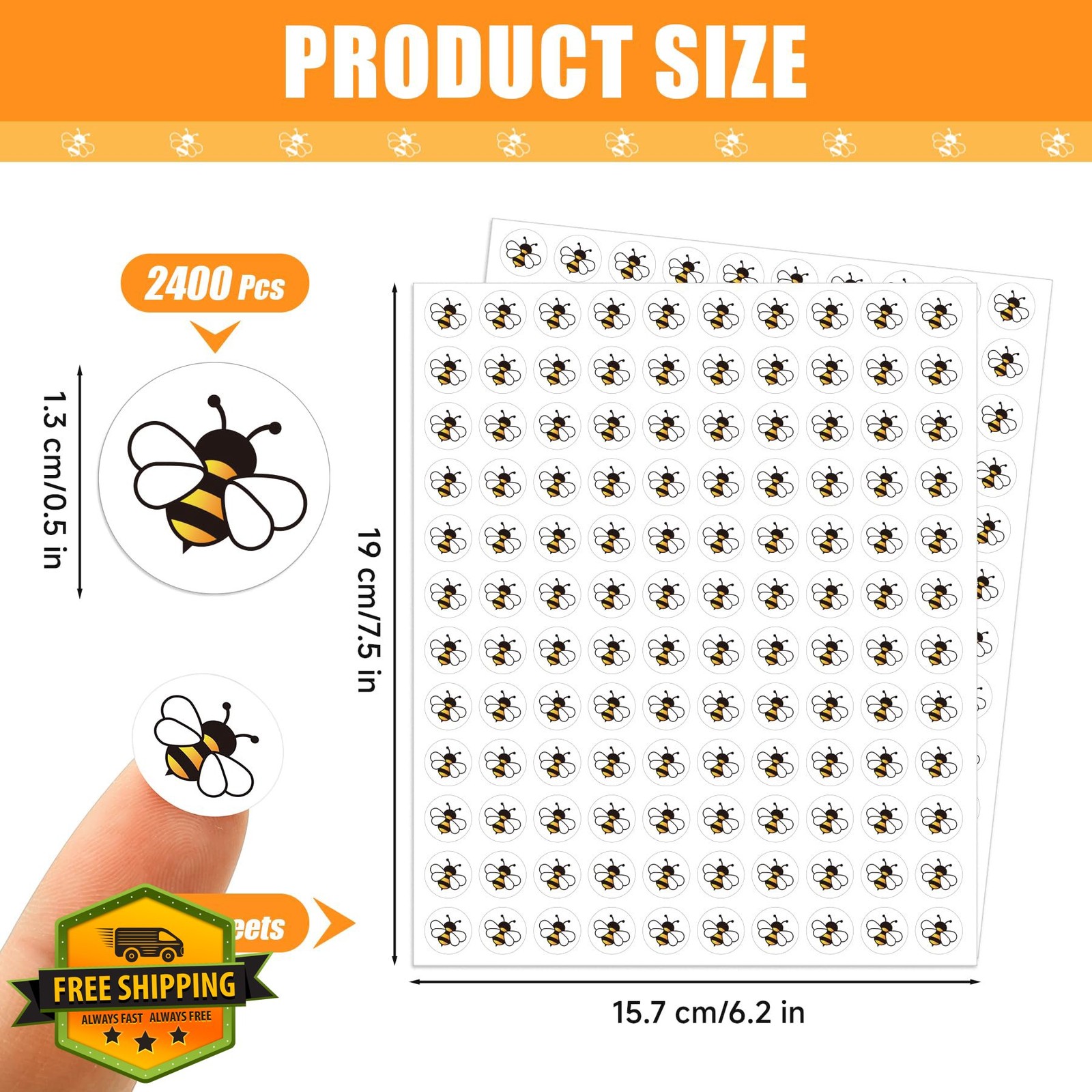 2400pc Mini Bee Stickers Yellow Self-Adhesive Decals 0.5 Inch