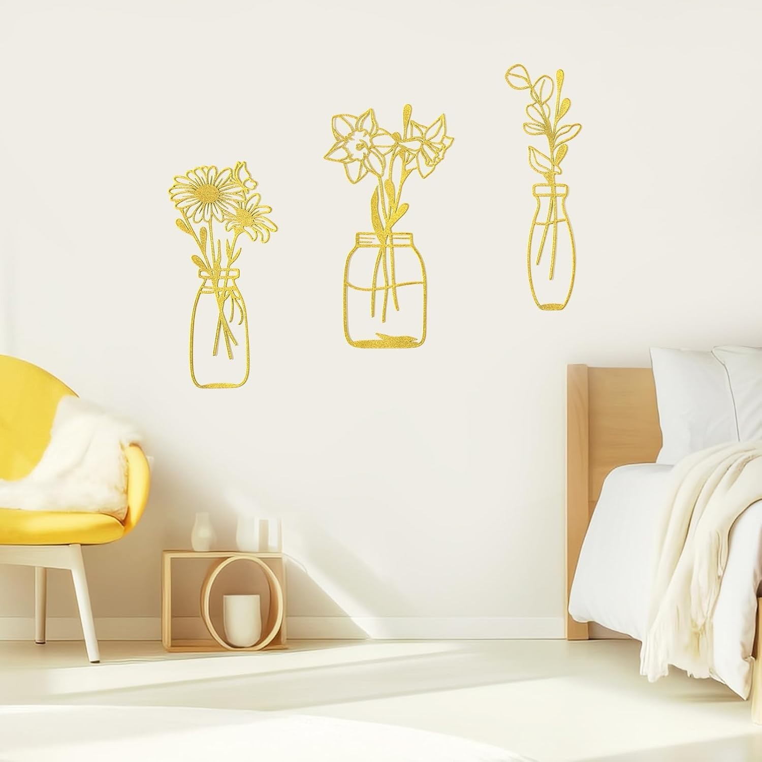 Minimalist Gold Metal Flowers Wall Sculpture Set – Perfect for Living Rooms