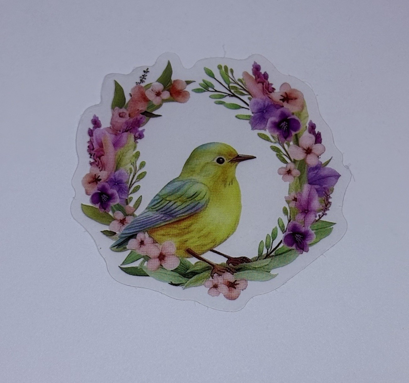 Yellow Bird On Wreath Sticker Animal Art Transparent Journal Decal Vinyl Tc6