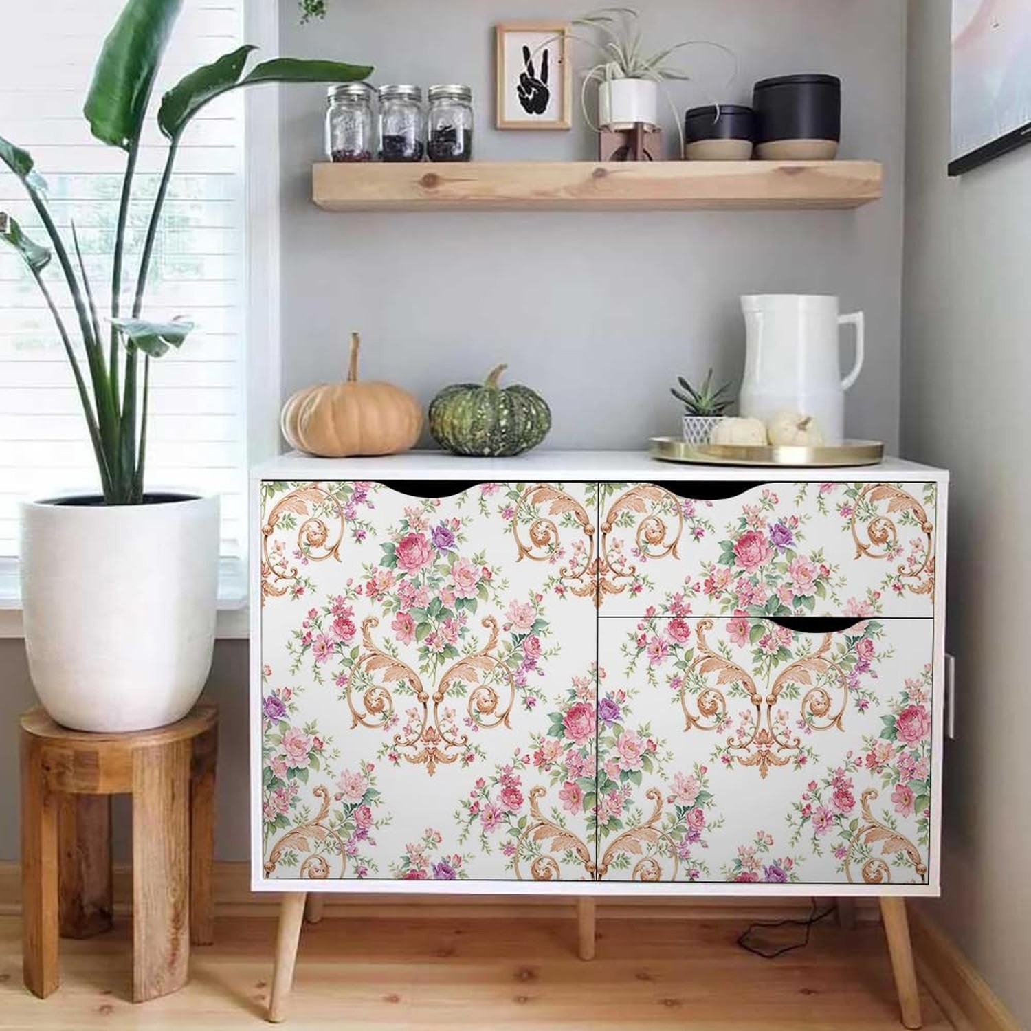 Vintage Pink Damask Flowers Pink Rose Floral Peel and Stick Wallpaper Wall De…