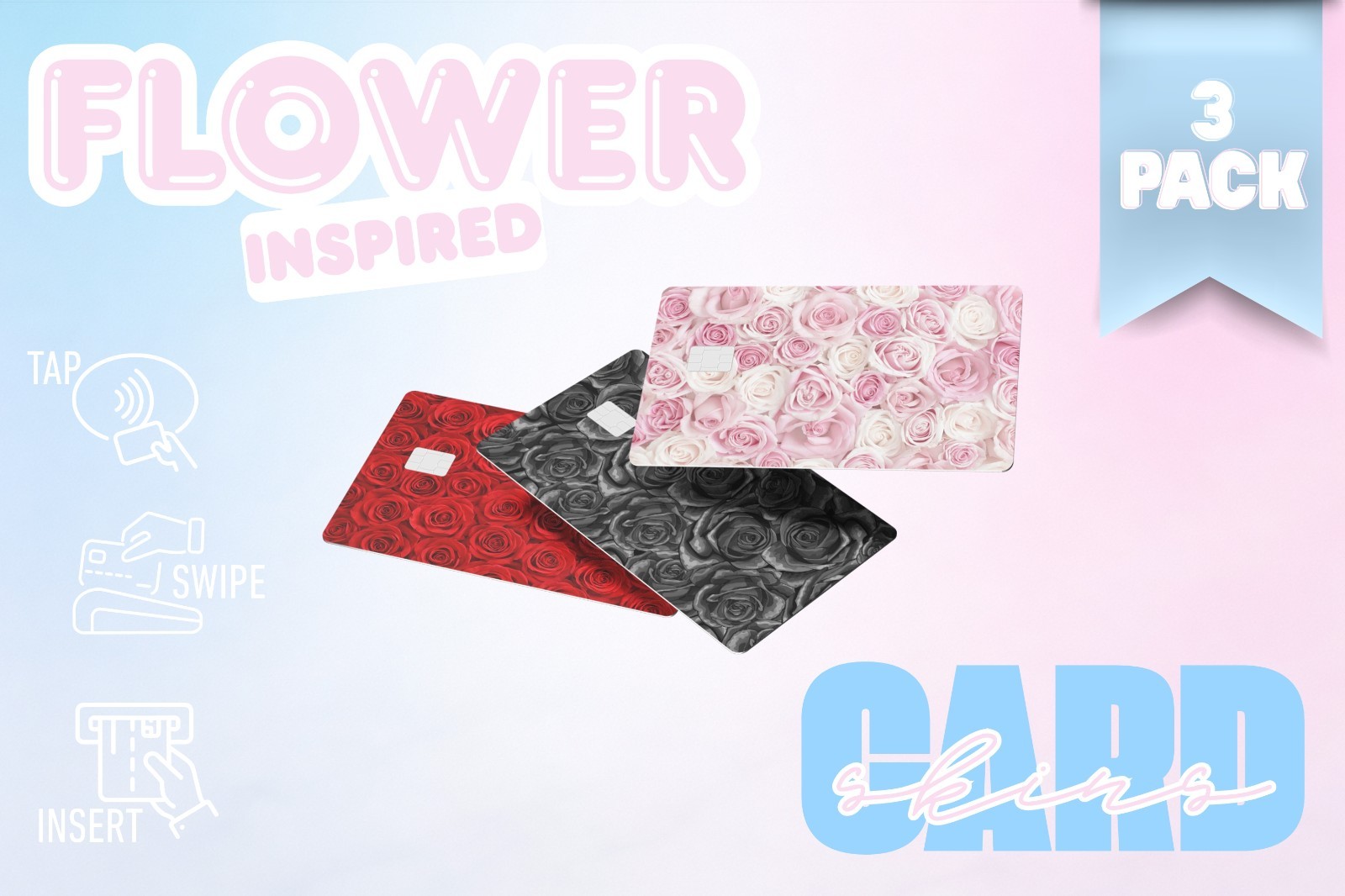 3‑Pack Floral Inspired Card Skins –Vinyl Credit & Debit Card Covers | Durable