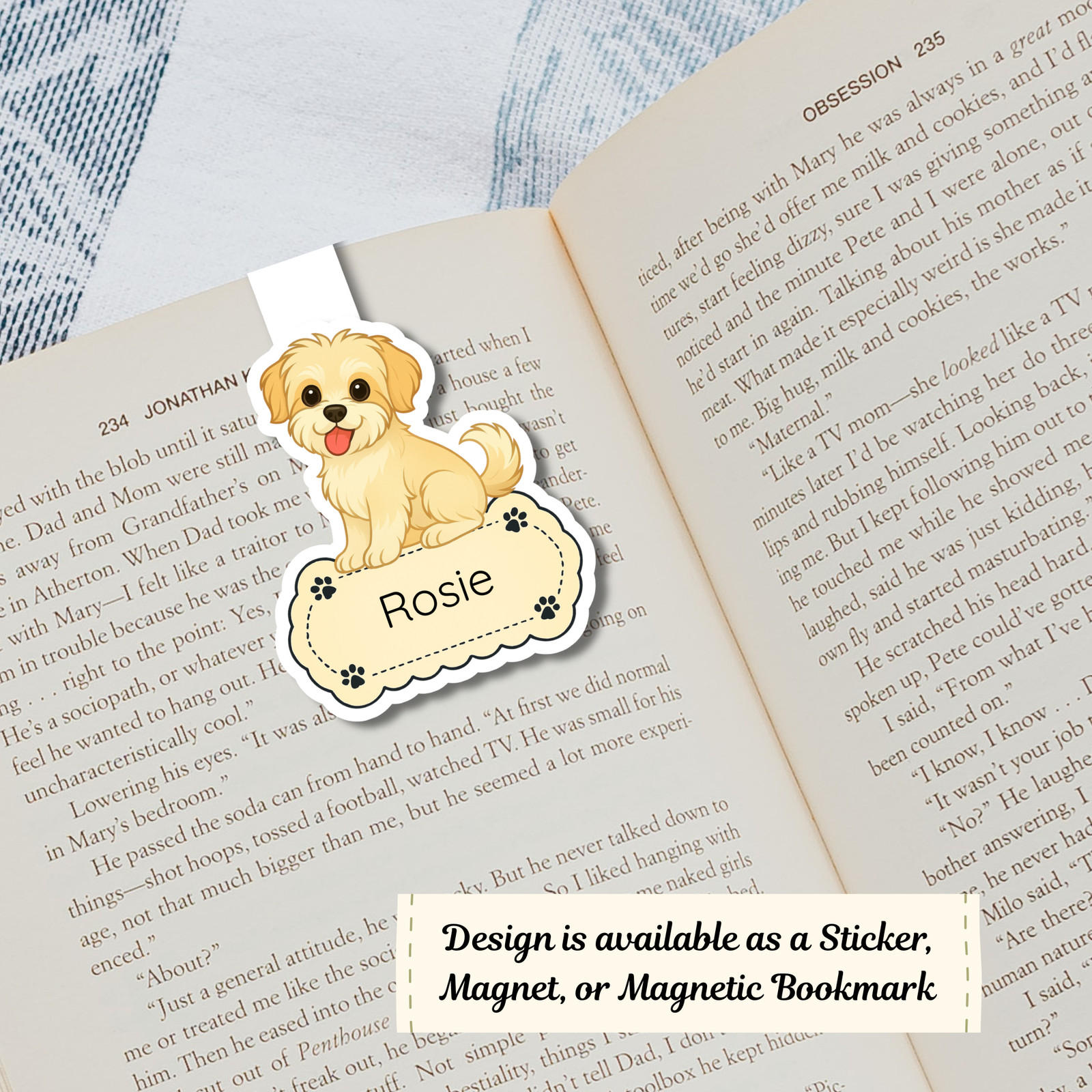 Personalized Shorkie Dog Sticker Magnet Bookmark – Gold and White