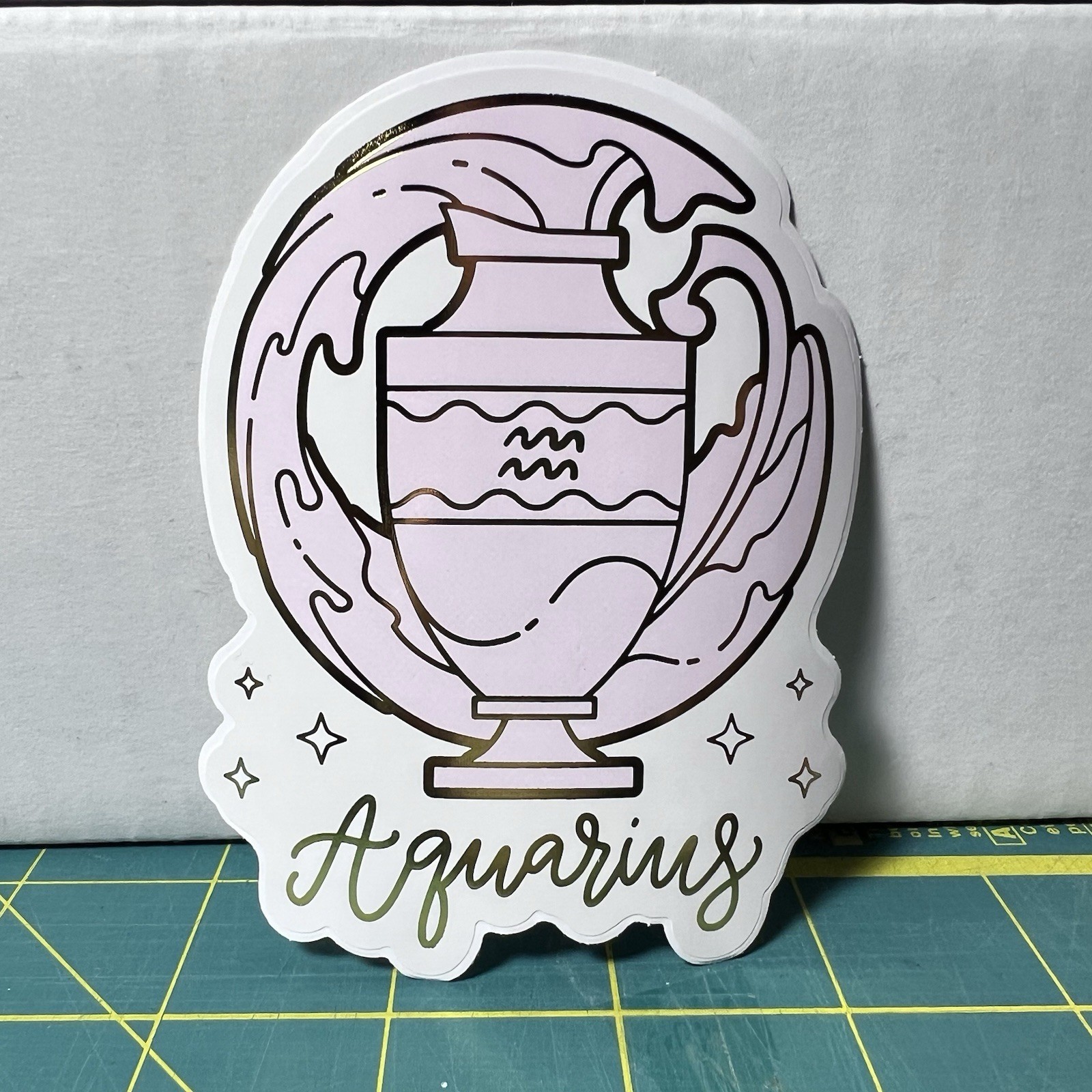 Aquarius Vinyl Diecut Sticker UV Fade Resistant Dishwasher Safe 3.5” X 3.5”