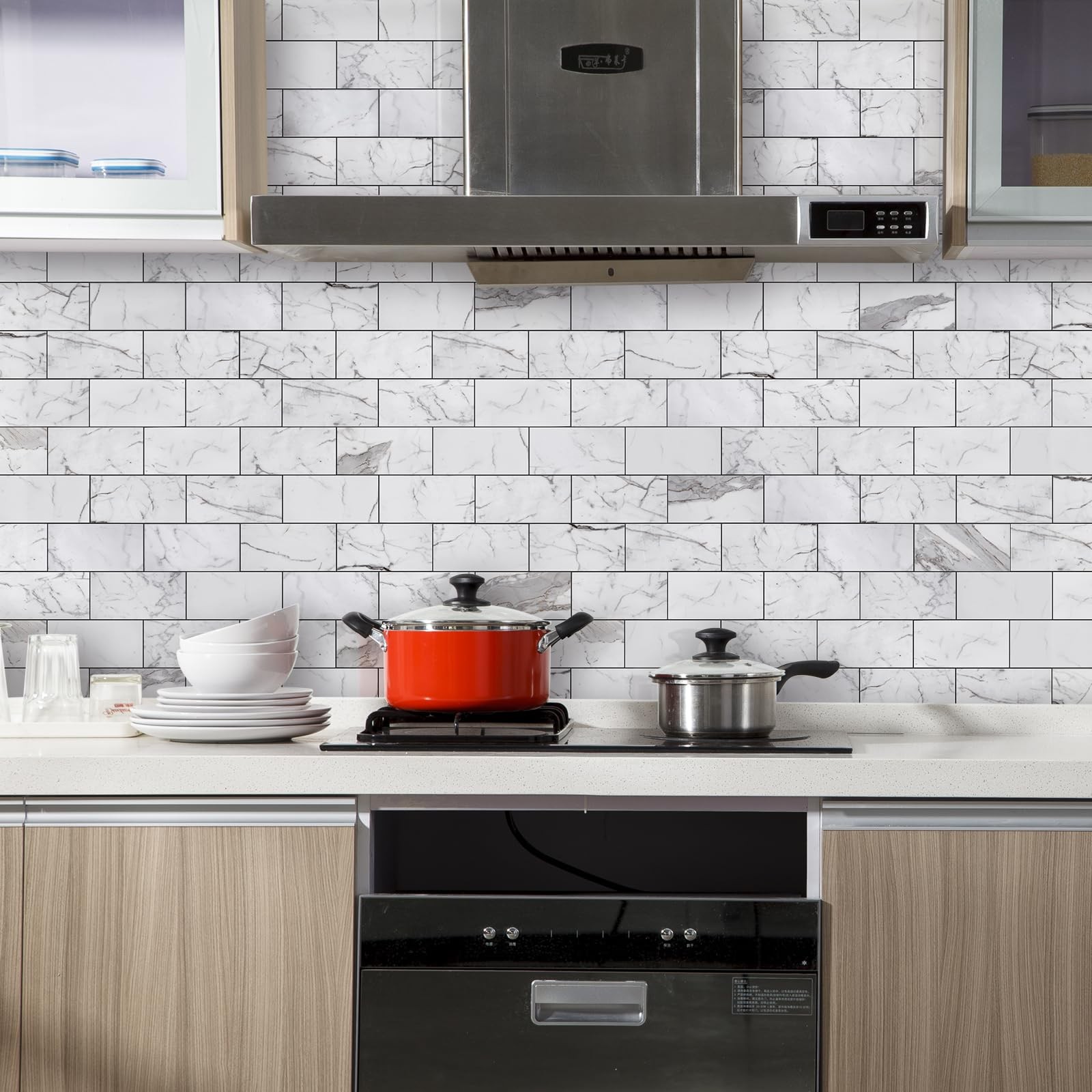 100Piece Glossy Statury White Peel and Stick Backsplash Tile,3"x6" PVC Subw…