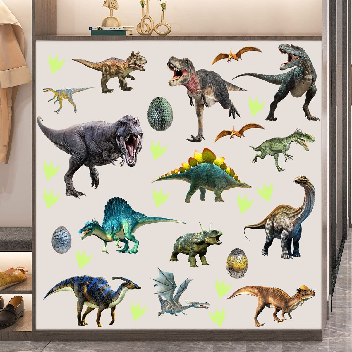 Glow in the Dark Dinosaur Wall Decals Stickers for Kids Bedroom Nursery Decor