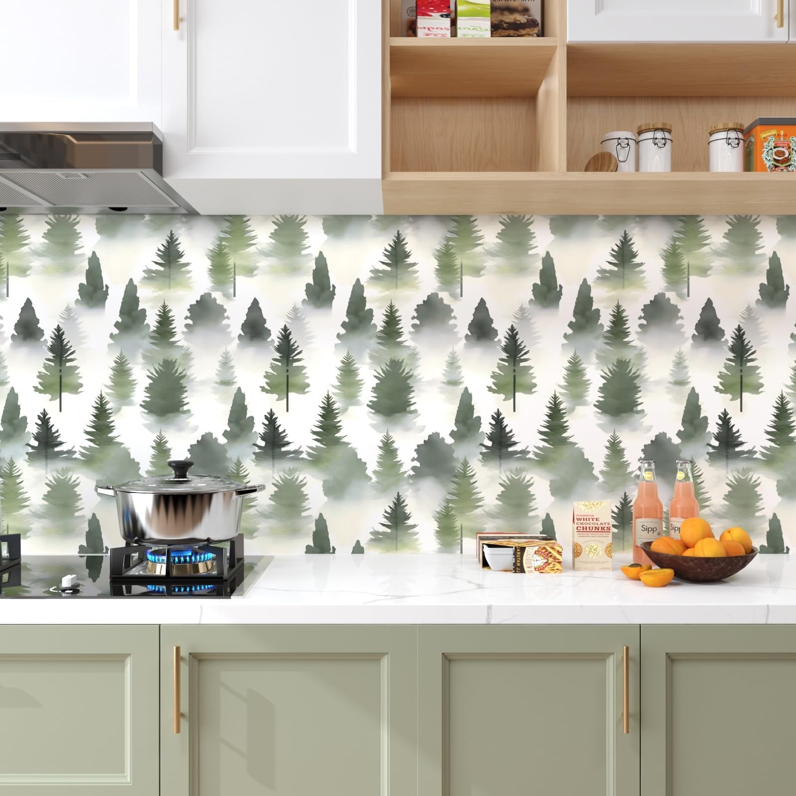 Misty Forest Wallpaper Peel and Stick Green Trees Contact Paper 17.5in x 9.8f…