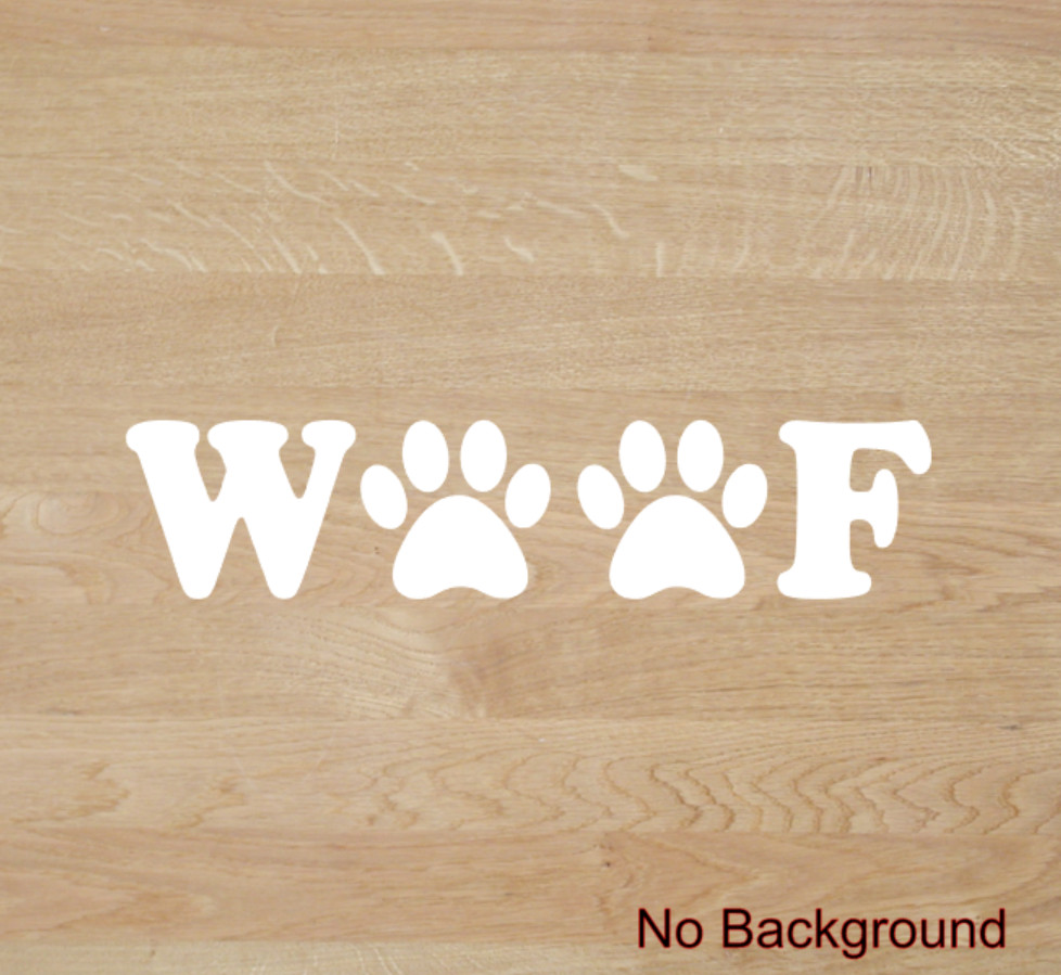 WOOF Paw Prints Decal PICK SIZE COLOR Vinyl Sticker Dog Cat Pet Puppy Car Window