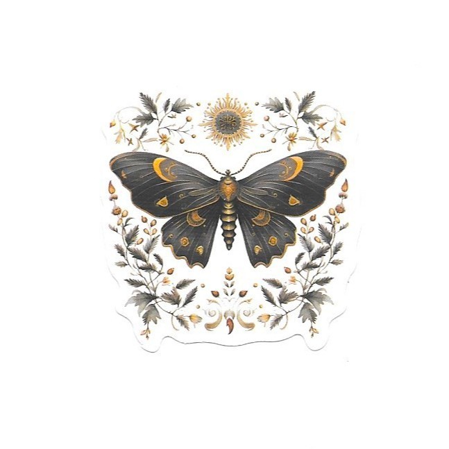 Celestial Black Gold Moth Vinyl Sticker Vintage Butterfly Insect Journal Laptop
