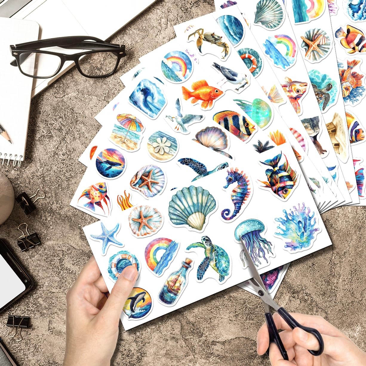 Ocean Aesthetic Vinyl Stickers Pack with Mermaids Seashells Sea Creatures for…