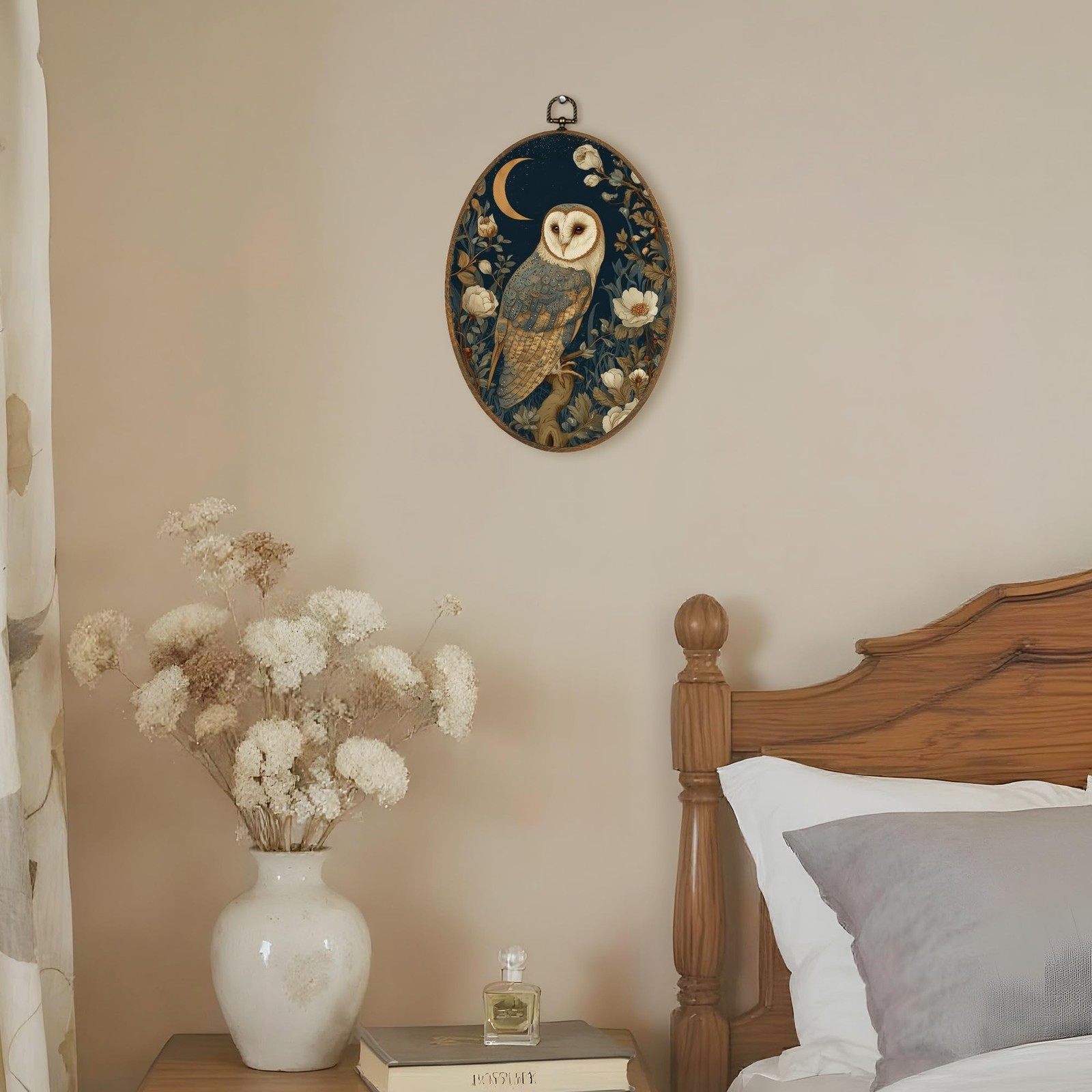 LKETW Vintage Owl Floral Oval Wall Art Decor, Rustic Cottagecore Bird Oval Ca…
