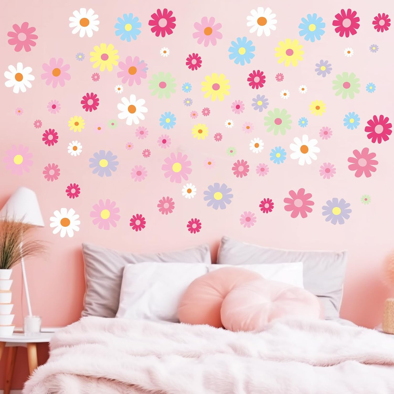 12Sheet Daisy Wall Decals, 180Pcs Cute Flower Wall Decals, Flower Vinyl Walls De