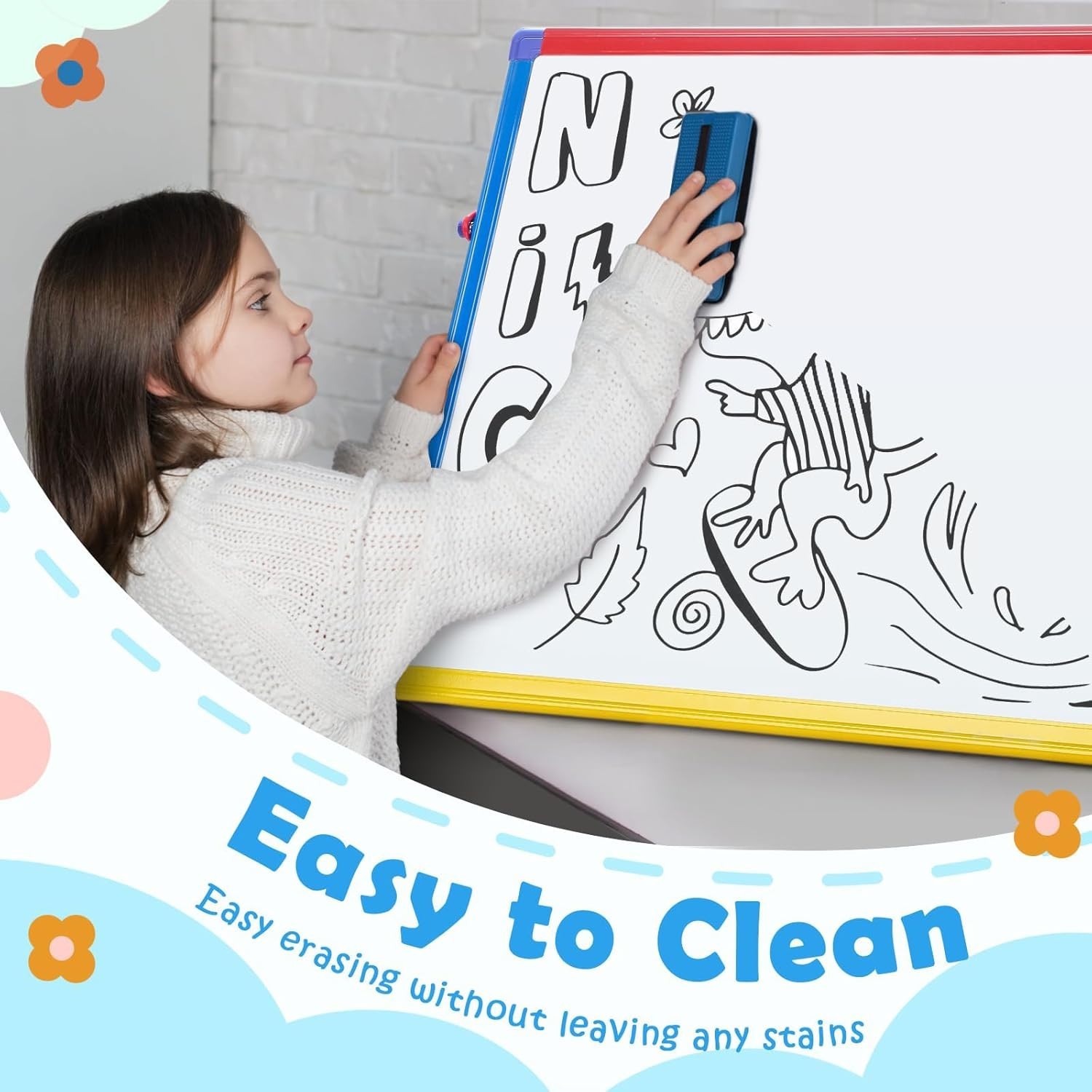 Magnetic Board for Kids – Tabletop White Board for Children- 24×18 Inch Double S