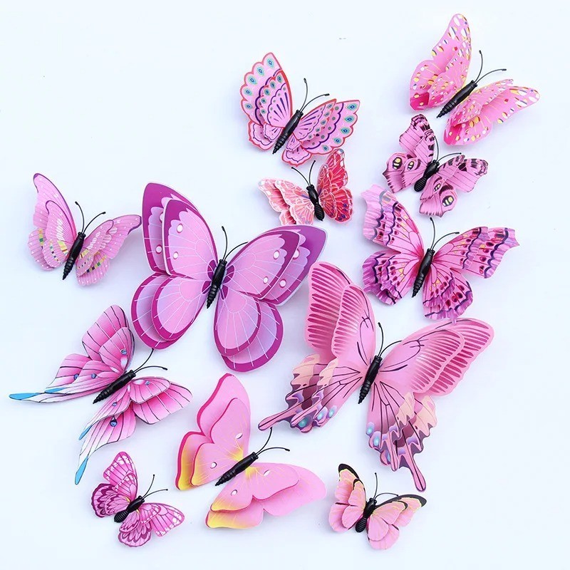 12PCS 3D Double Layer Butterfly Wall Stickers DIY Living Home Room Decor Art