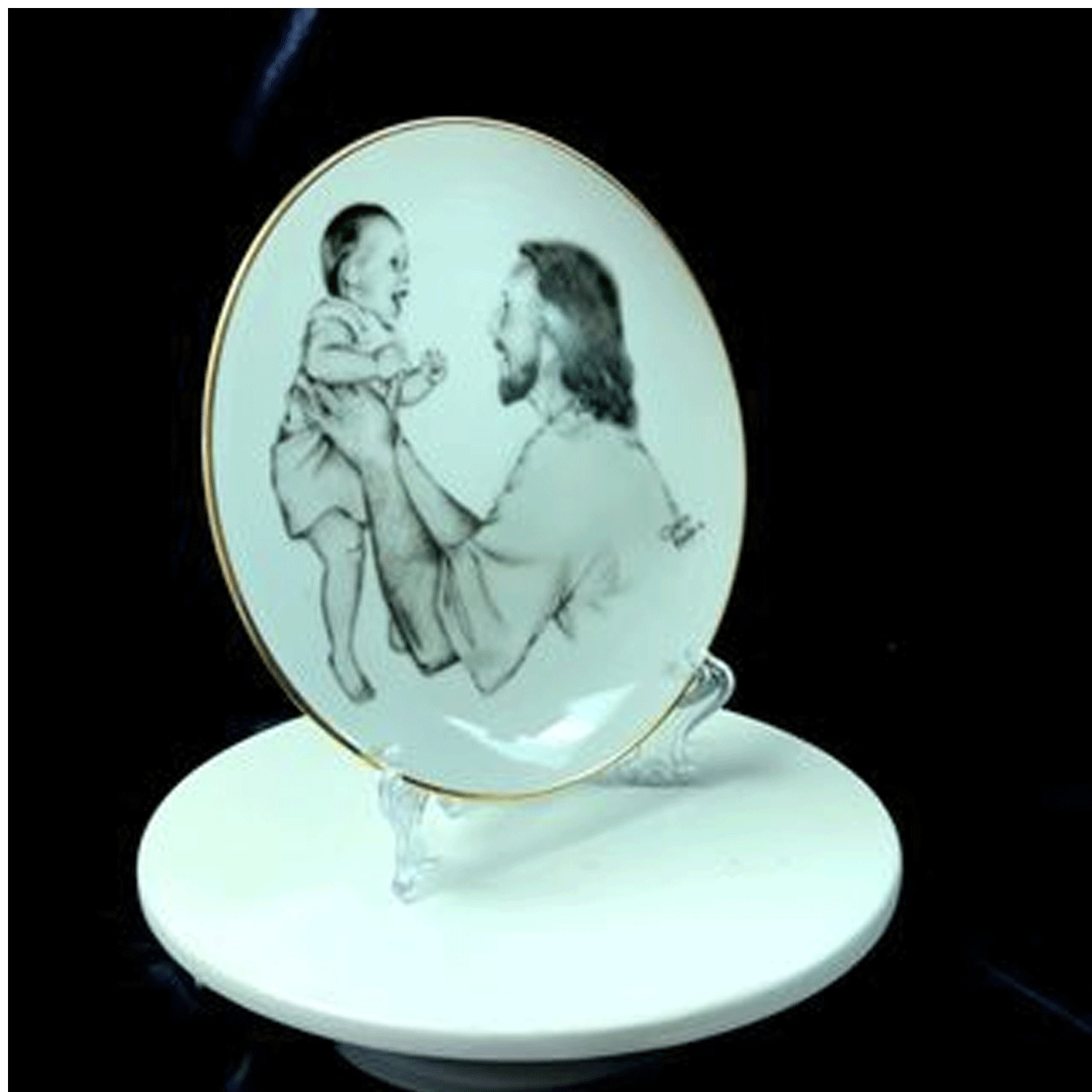 P14 Christ with Plate White plate w/easel Mormon One Moment In Time LDS CTR