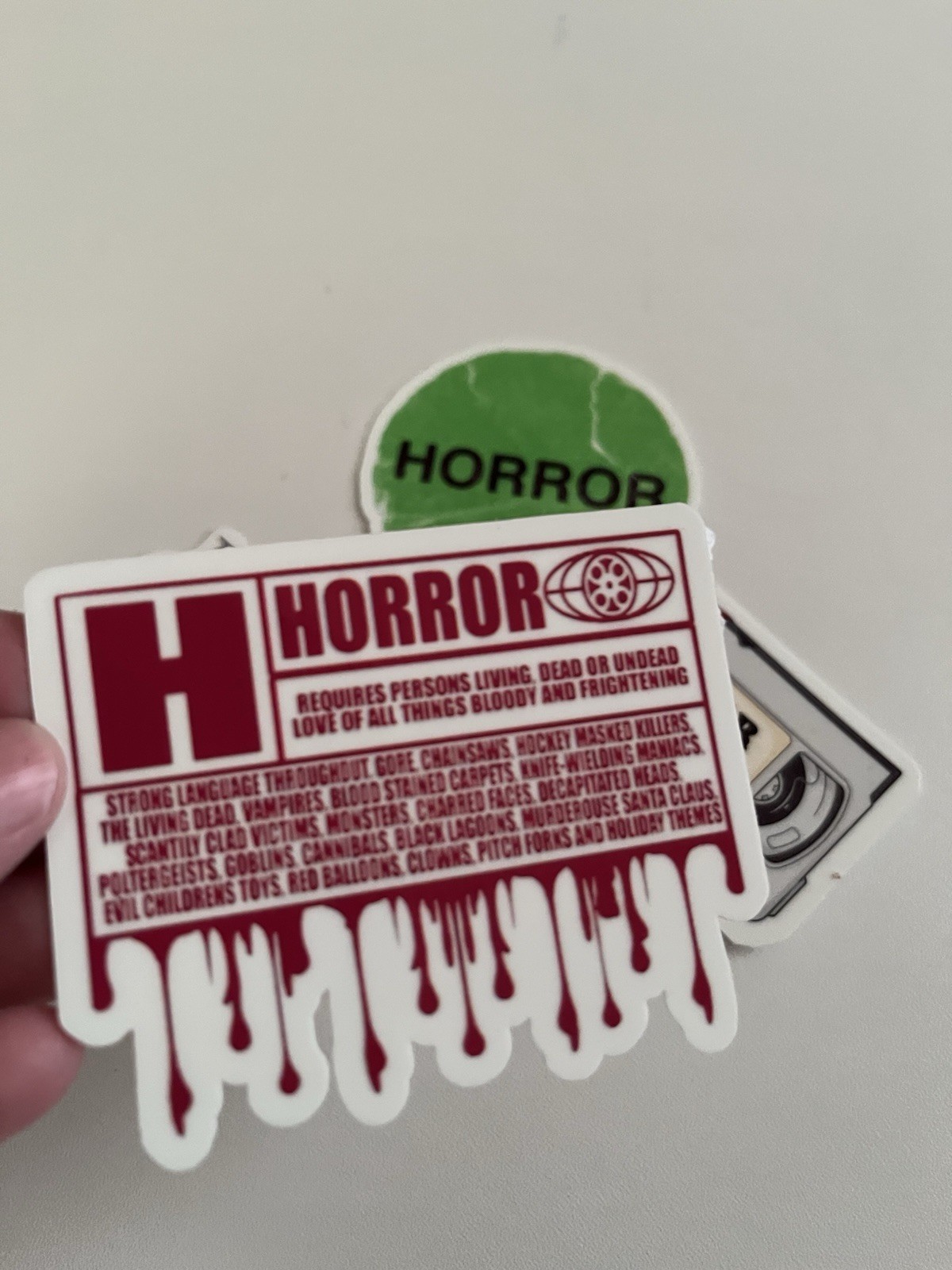 Horror Sticker Pack Glow in Dark 4pc | Creepy Cute VHS Knife Waterproof Stickers
