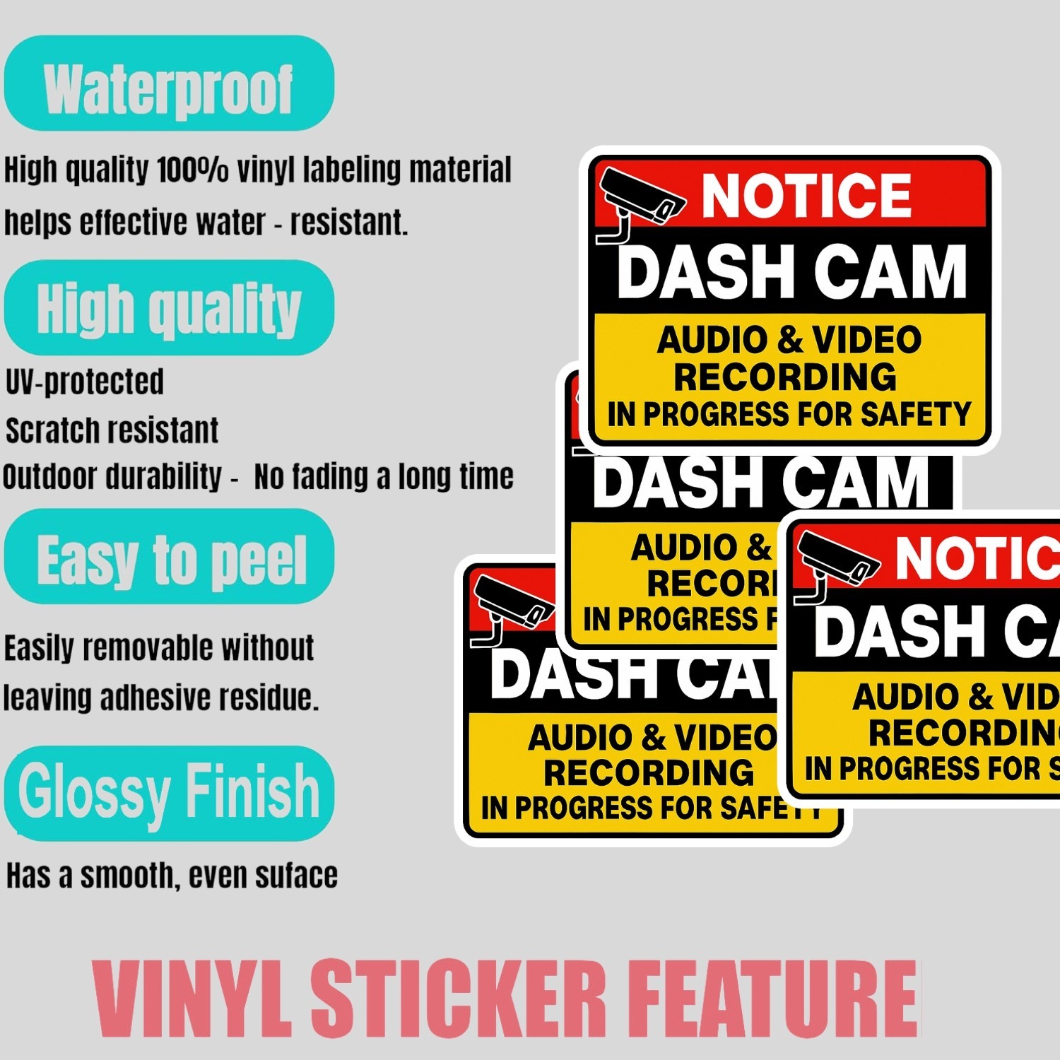 4PCS Dash Cam Recording Stickers – Audio and Video Recording Warning Decals