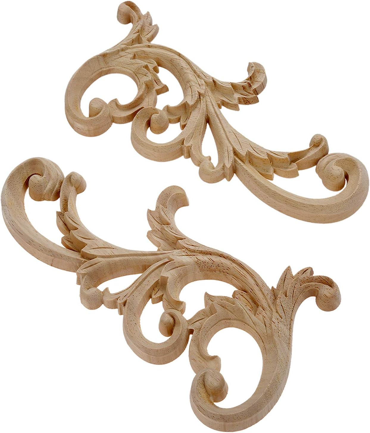 2-Pair Clear Carved Wood Appliques Onlay, 24X12Cm/9.45X4.72Inch, Door Decorative