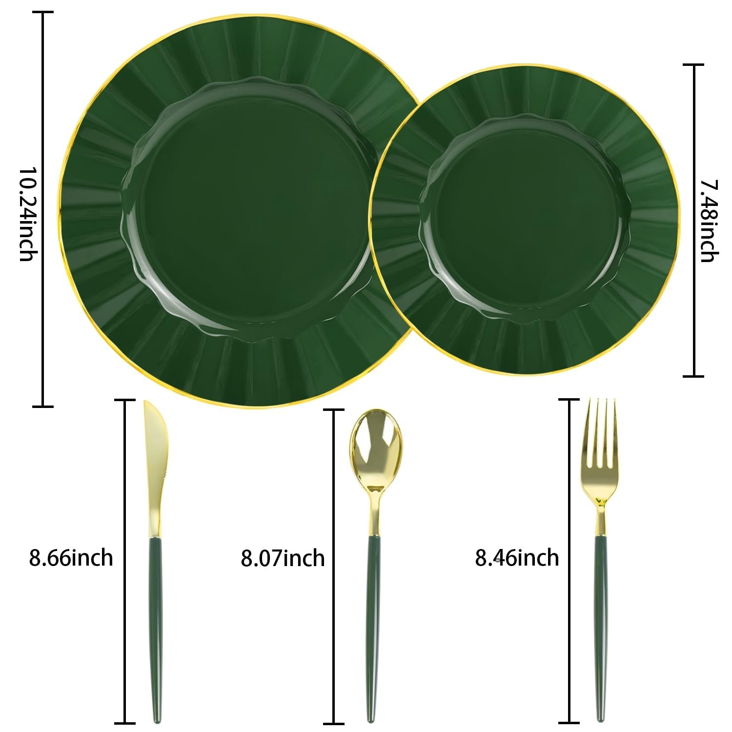 150Pcs Plastic Plates with Gold Rim,Heavy Duty Green Plates for 30 Guests,Pla…
