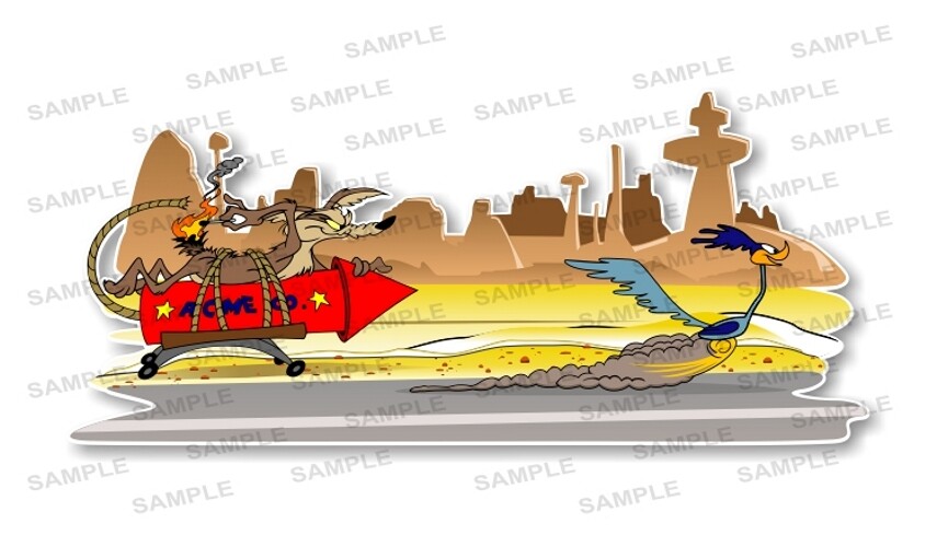 Wile E Coyote ACME Rocket Chasing Roadrunner Precision Decal