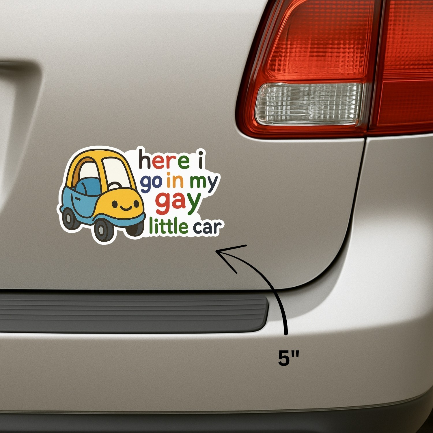 4PCS “Here I Go in My Gay Little Car” Stickers – Funny LGBTQ+ Meme Vinyl Decal