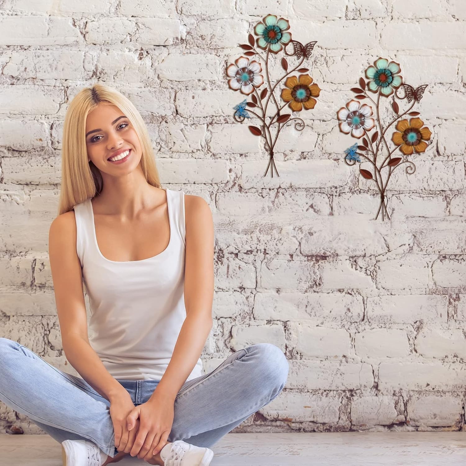 Rustic Hanging Floral Metal Wall Decor for Home – 2 Pieces