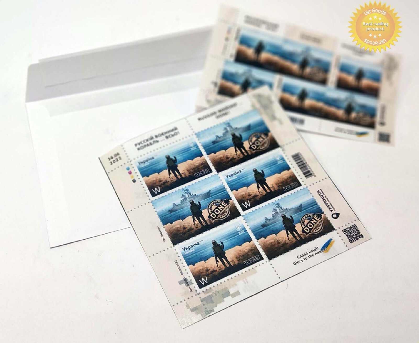 6+6 pcs stickers Russian warship, go F*** yourself, stamps F+W+Envelope Full Set