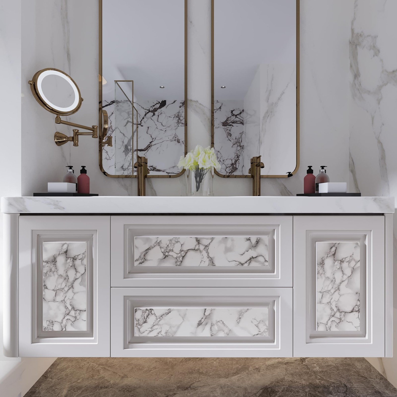 JSEVEM 16"×394" Grey White Marble Wallpaper Peel and Stick Waterproof Gray