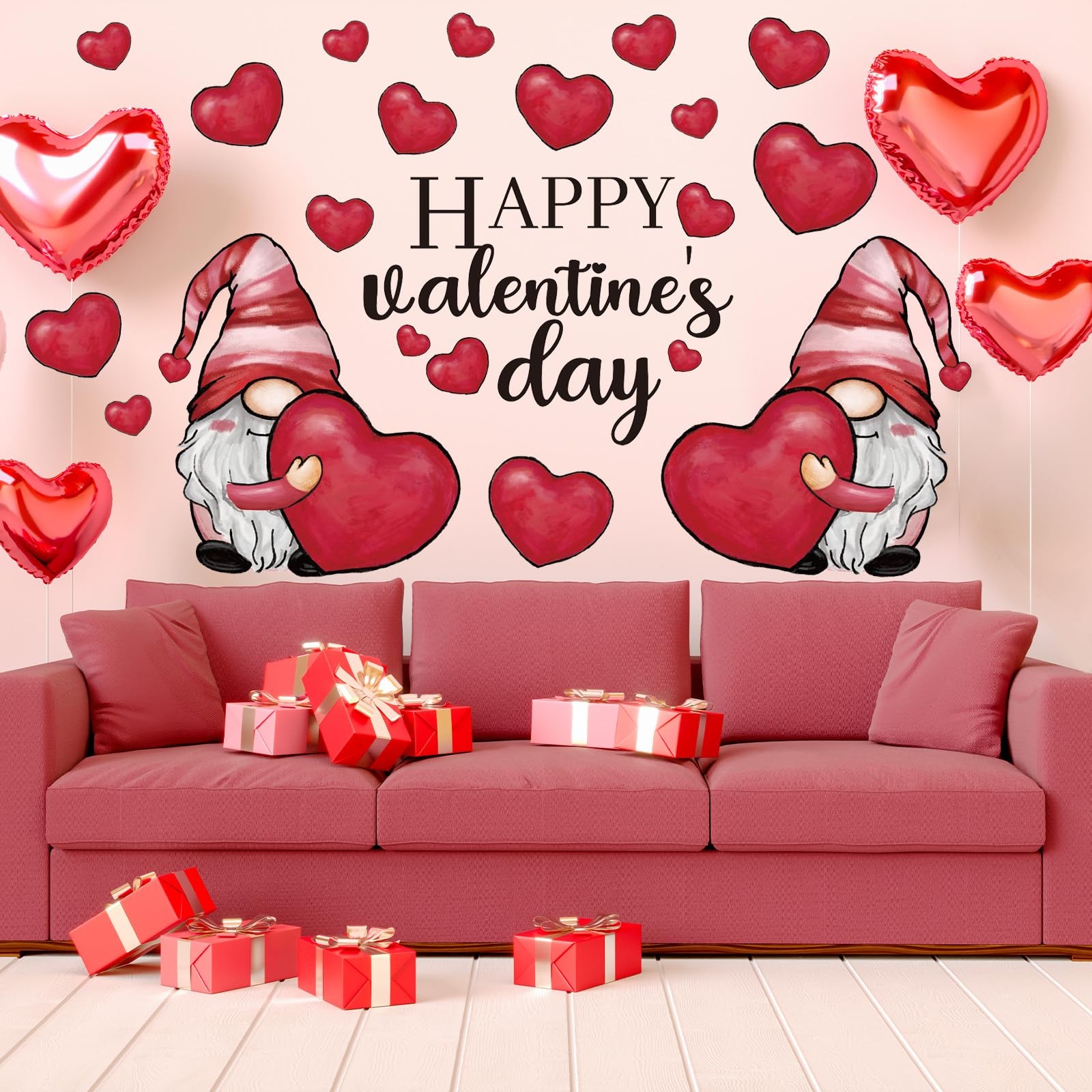 Happy Valentine's Day Wall Stickers Gnome Love Heart Wall Decals Large Room Mur