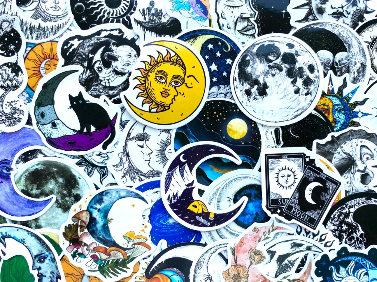 5-50 pcs Gothic Moon Stickers, Astrology Zodiac Stars Tarot Horoscope Decals
