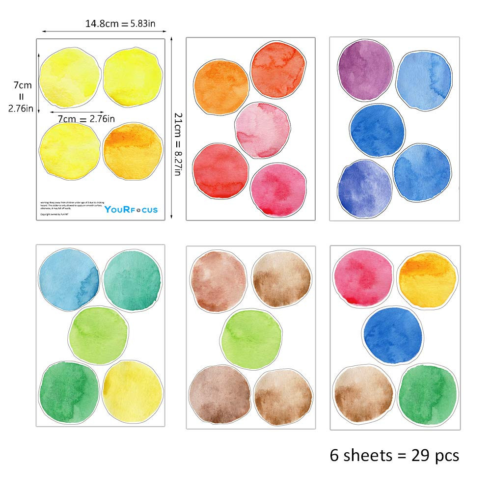 Colorful Polka Dot Wall Decals Watercolor Dots Wall Sticker for Kids Baby Girls