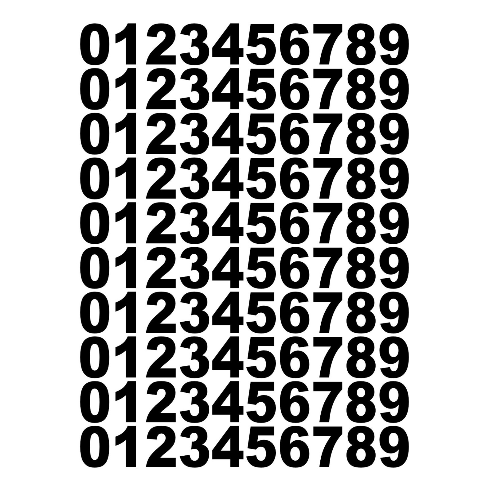 10 Sets of Vinyl Decals 0 – 9 – For a total of 100 Decals – Color Black