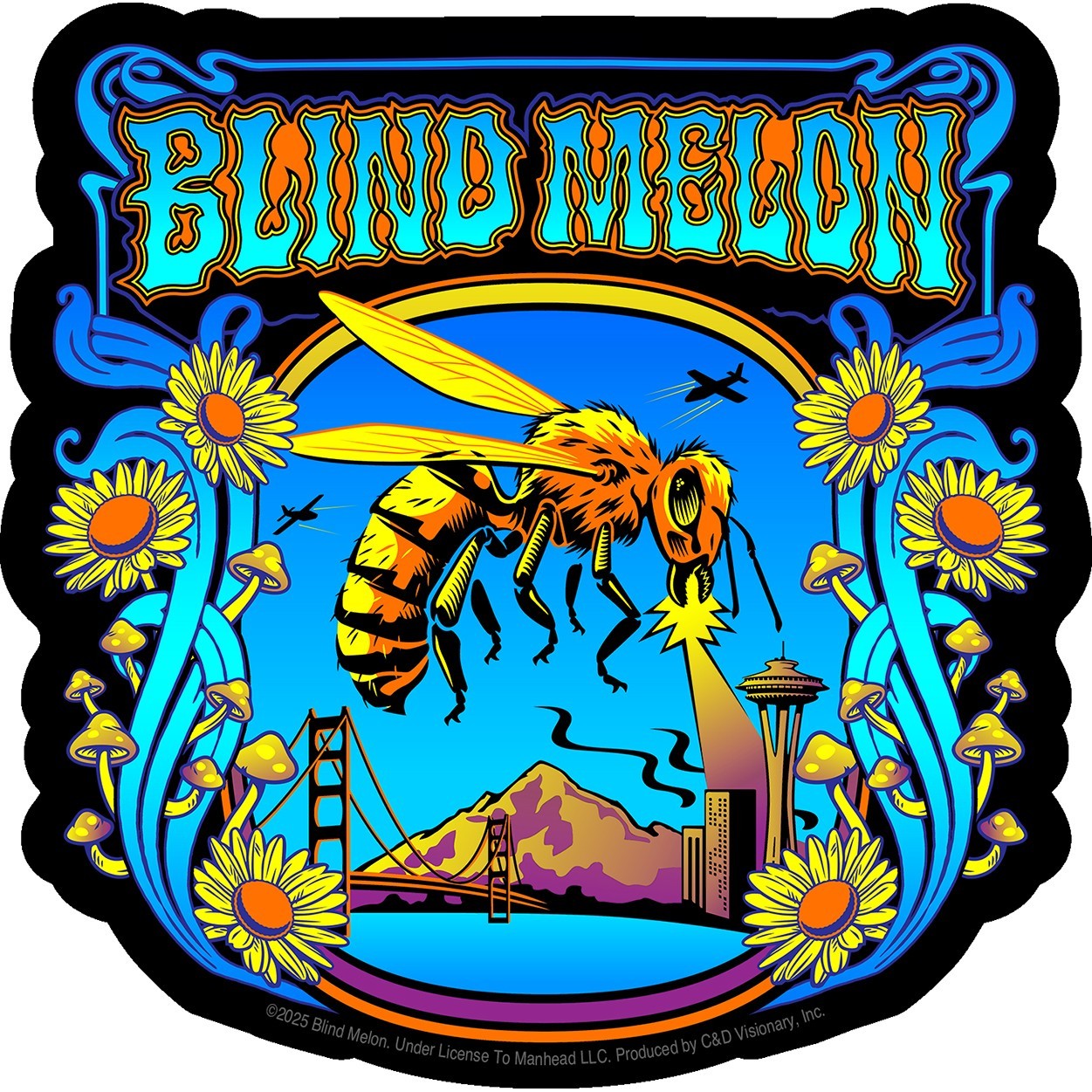 Sticker – Blind Melon Psychedelic Bee Flowers 1990s Rock Music Band Retro 5"