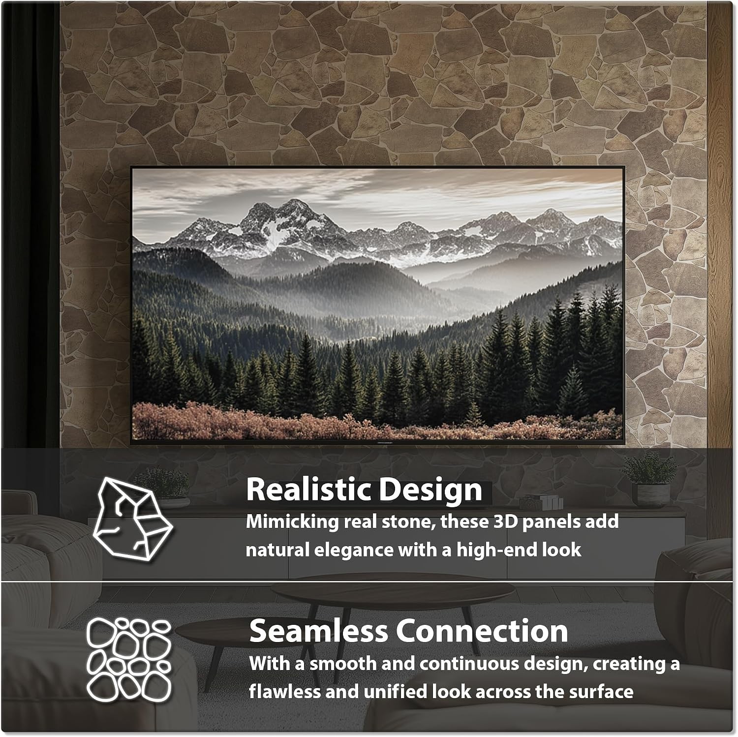 Natural Style 3D Stone Panels – Grey Beige Brown, 15 Pack