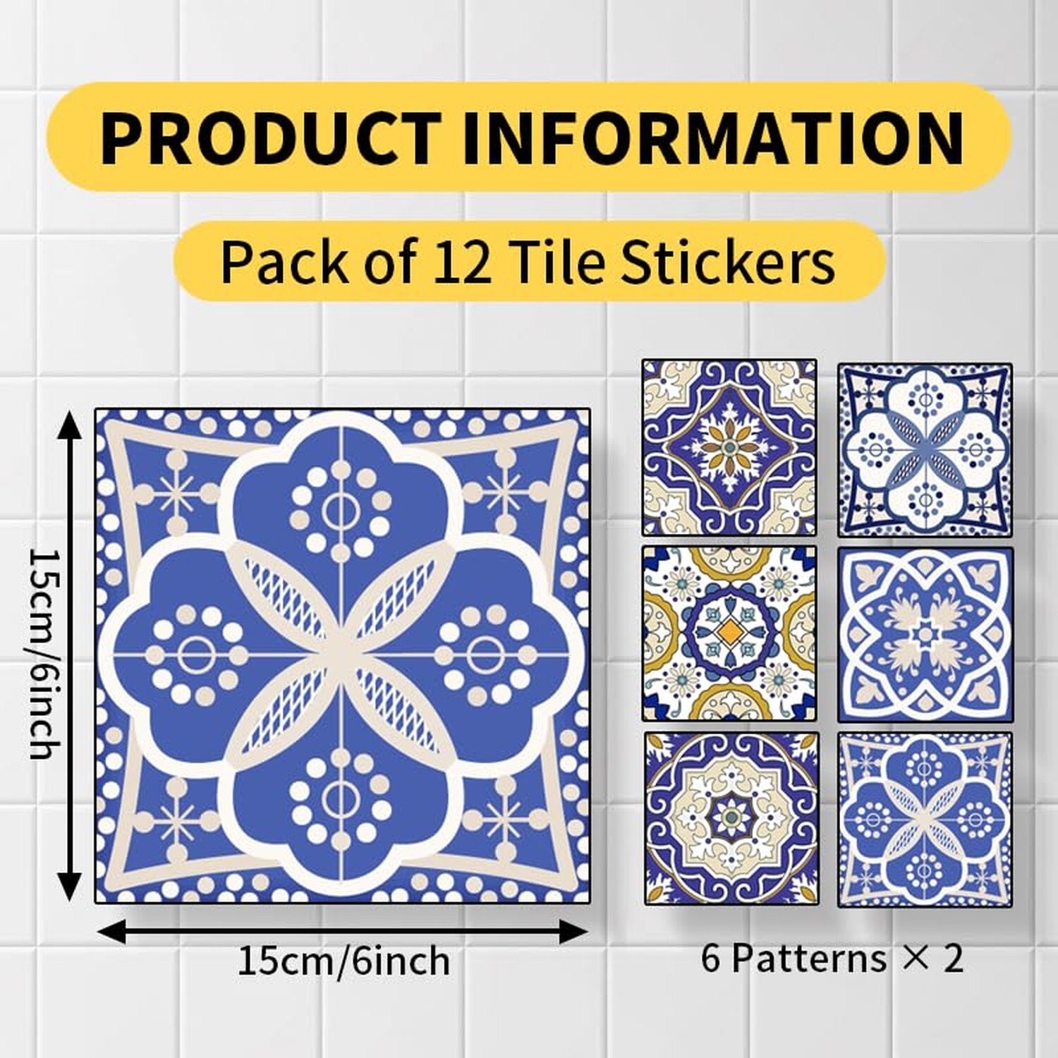 12 Pcs(6"x6") Retro Mexican Tile Stickers Peel and Stick Decorative Backsplas…