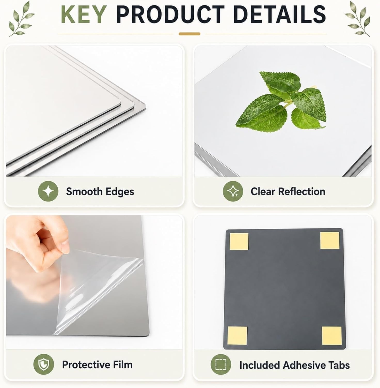 10Pack Peel and Stick Mirrors for Wall, Self Adhesive Square Acrylic Mirror T…