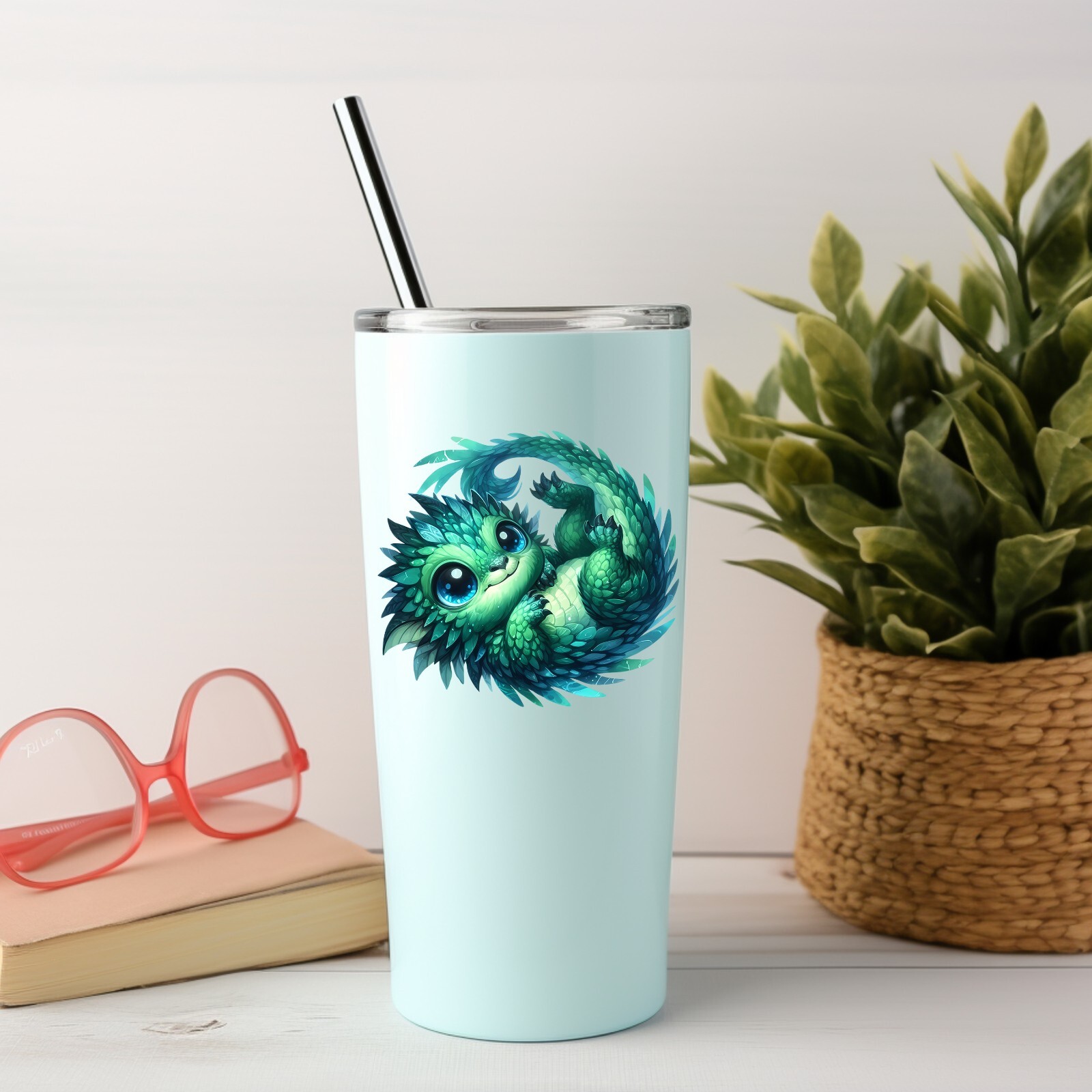 Blue Green Dragon UV DTF Transparent Sticker / Decal