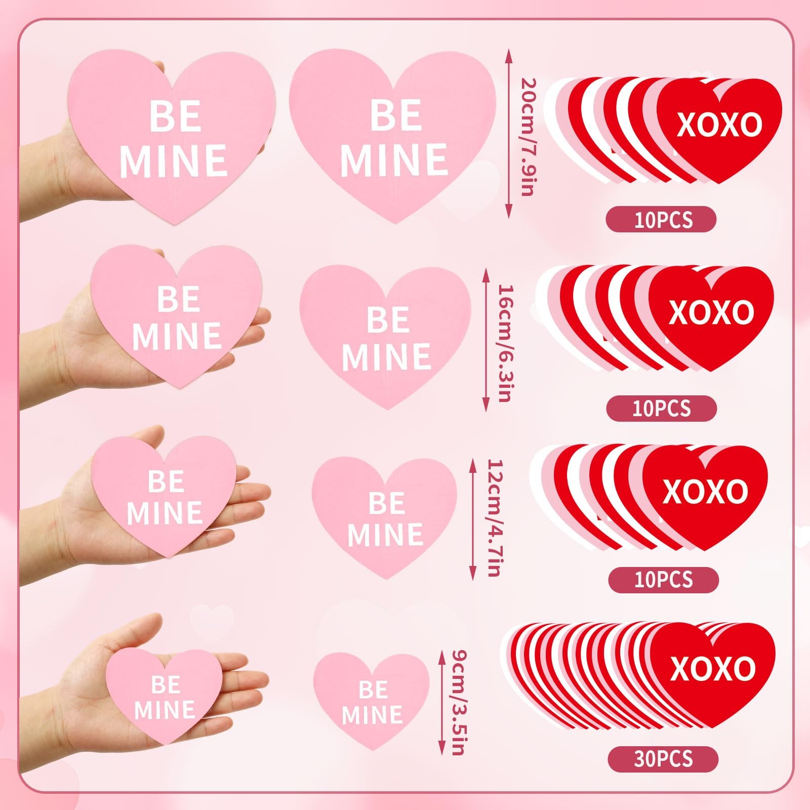 60PCS Valentine's Day Heart Wall Stickers, Valentines Wall Pink Red Decoratio…