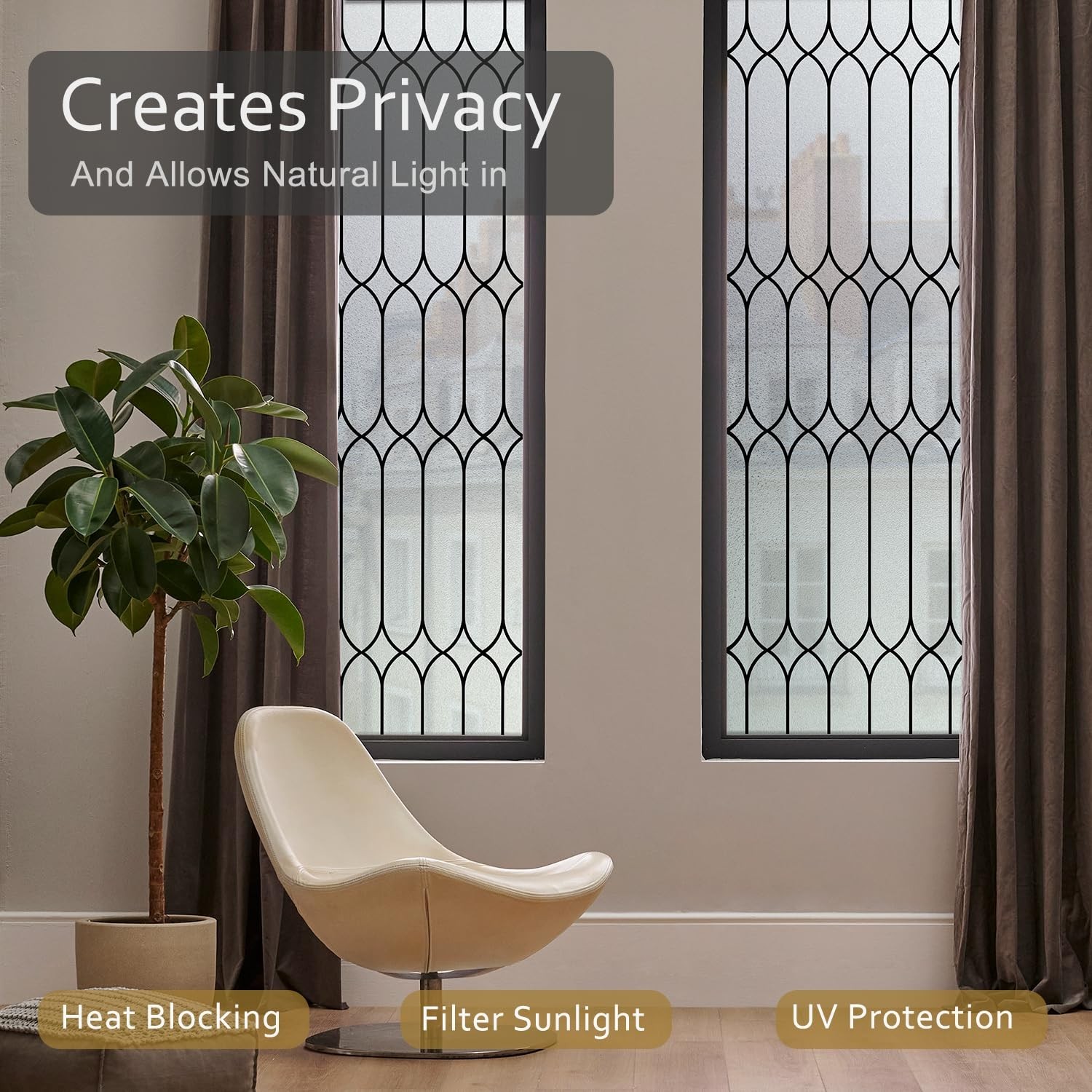 Window Privacy Film Stained Glass Frosted Glass, Static Cling Window Clings R…