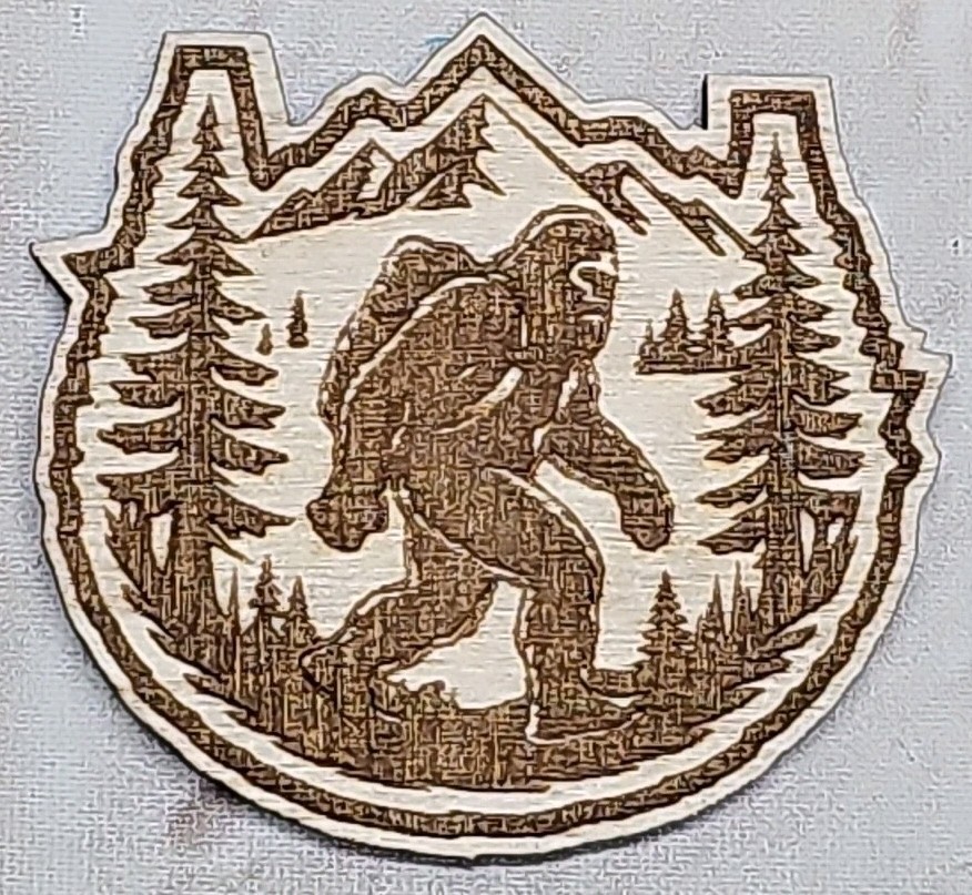 Bigfoot Yeti In The Mountain Wooden Fridge Magnet 1.8"x1.6"x.1"