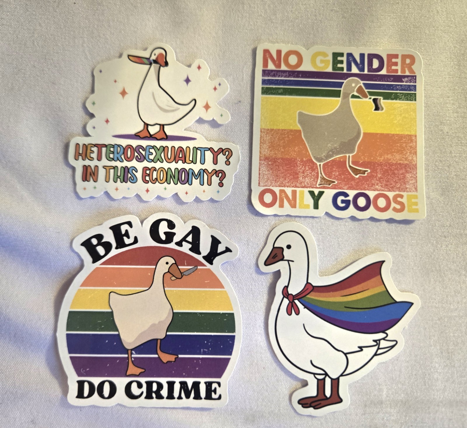 Rainbow 4pc SILLY GOOSE Sticker Vinyl Decal LGBTQ Pride Humor Cute Rainbow