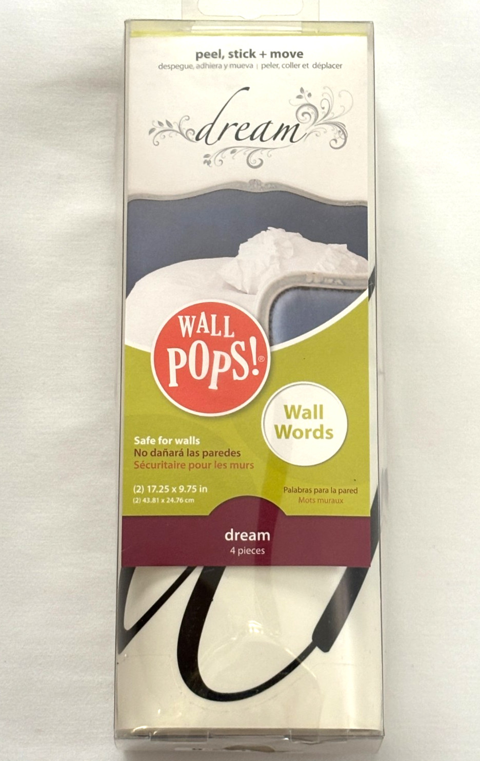 Wall Pops Wall Words "Dream" Wall Decor Peel Stick & Remove 2-Sheets 17.25 x9.75