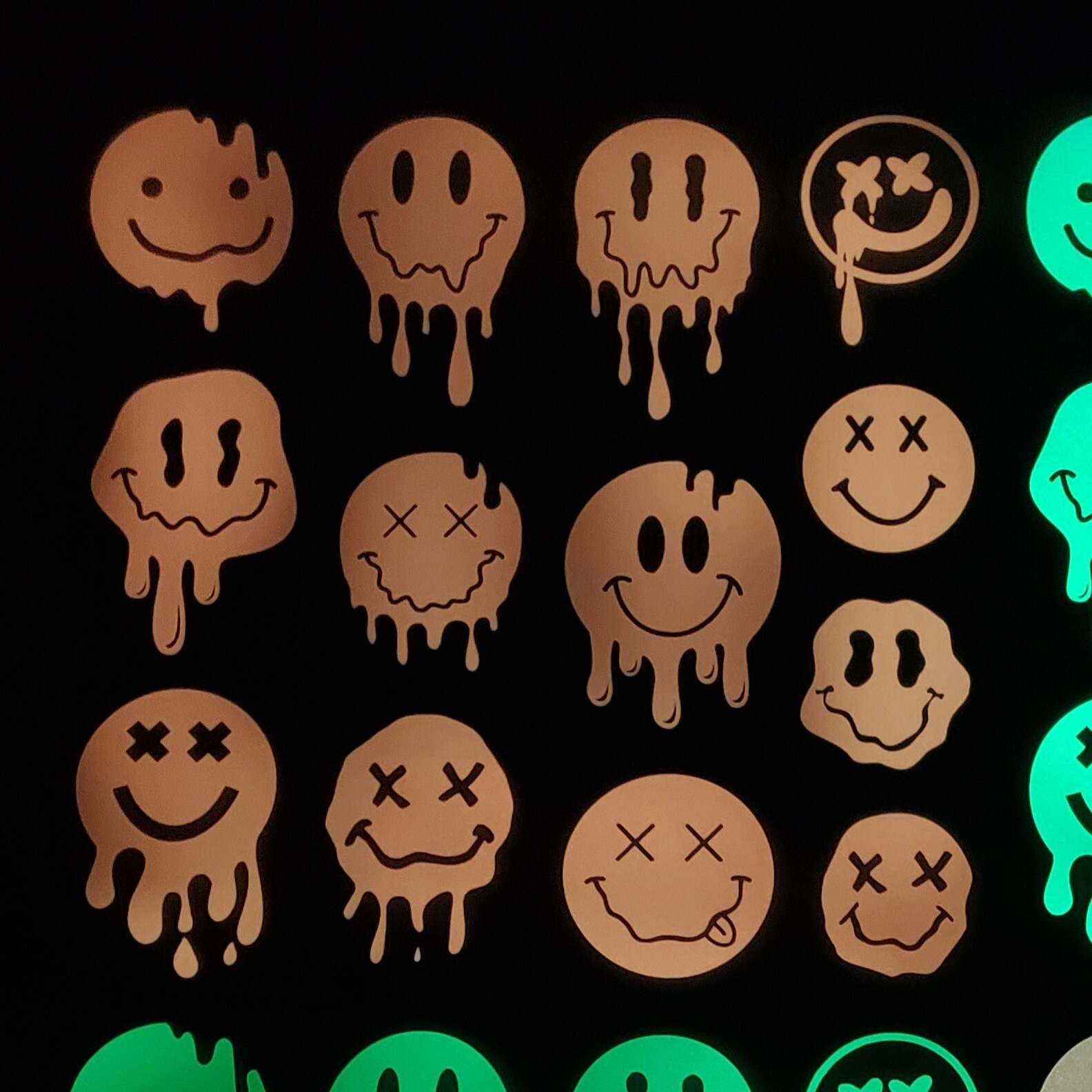 Glow In The Dark Vinyl Decal Smiley Face Drip Effect Lit Studio Decor Full Sheet