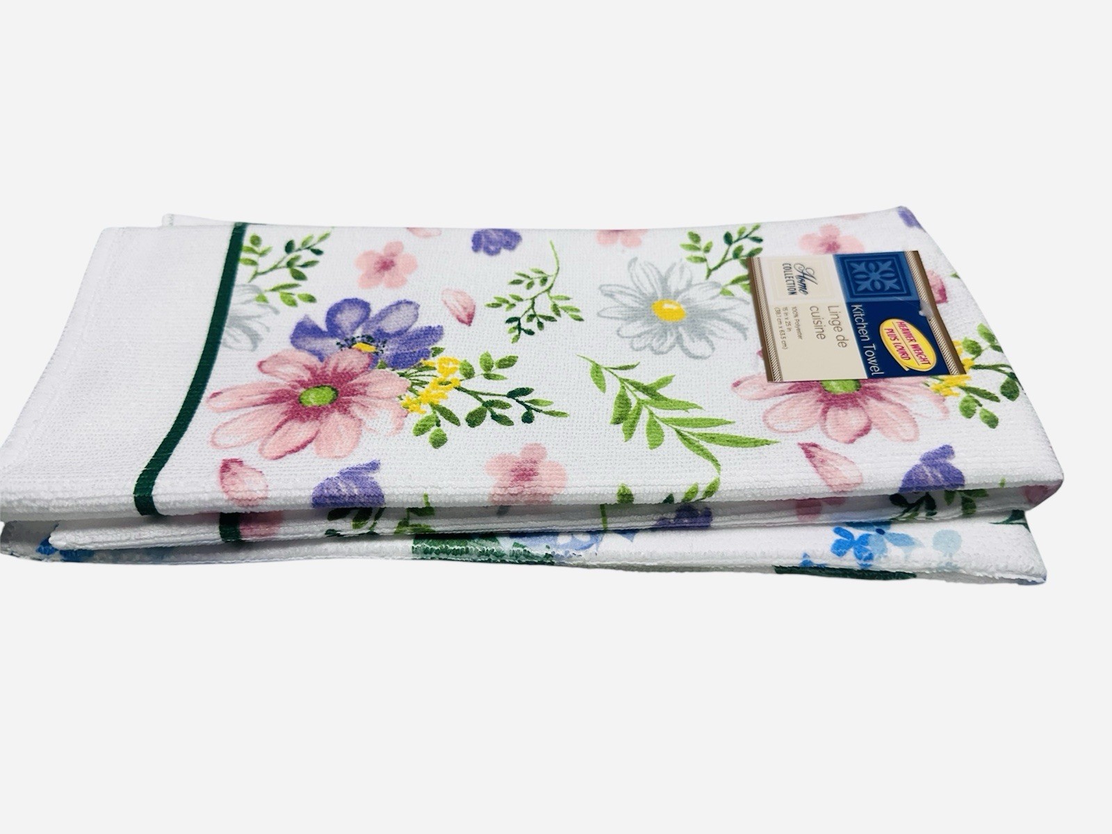 Home Collection Floral Cotton Kitchen Towels Set of 2 White Pink Purple Yellow