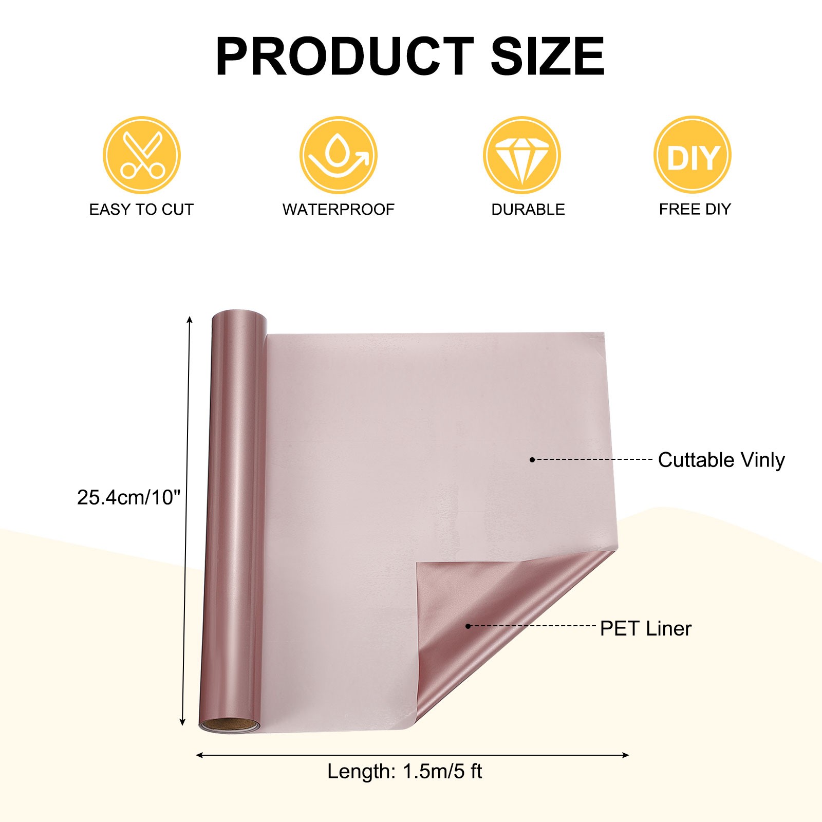 Rose Gold Permanent Vinyl, 10"" x 5ft Roll for Cricut