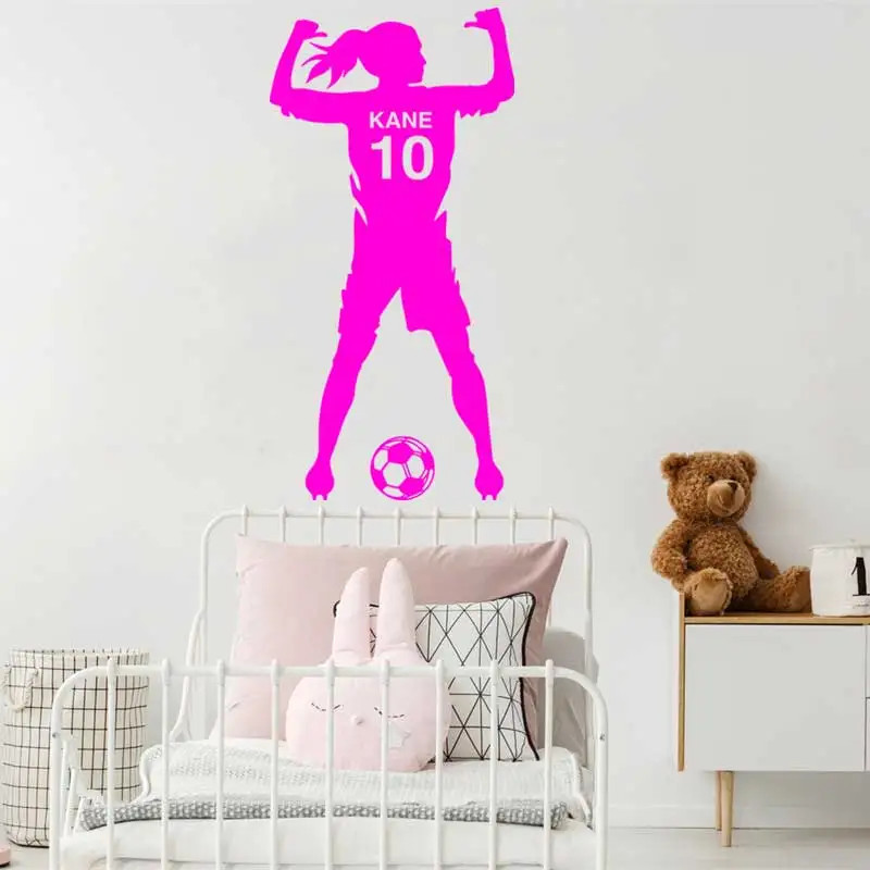 Girls Football Player Personalizable Name Wall Sticker Athletic Sports Girl Room