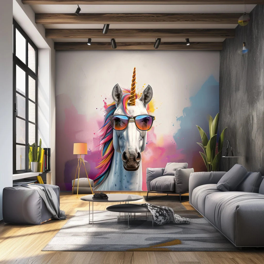 Photorealistic Graffiti Unicorn Wall Sticker – Colorful Unicorn with Sunglasses