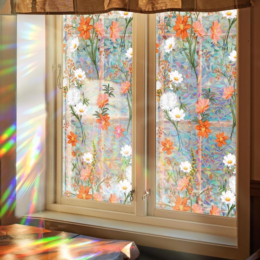 For Rainbow Static Window Film 1M2M Floral PVC Design for Beautiful Glass Decor