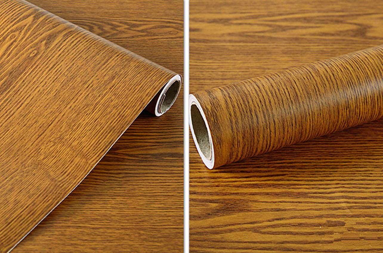 Yellow Oak Wood Grain Adhesive Wallpaper Counter Top Decorative Funitures Dre…