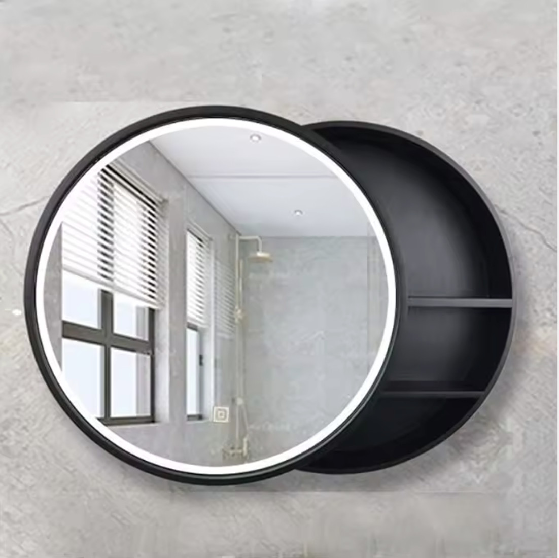 Black Round Glass Wall-Mounted Vannity Cabinet Storage Modern Eco-Friendly