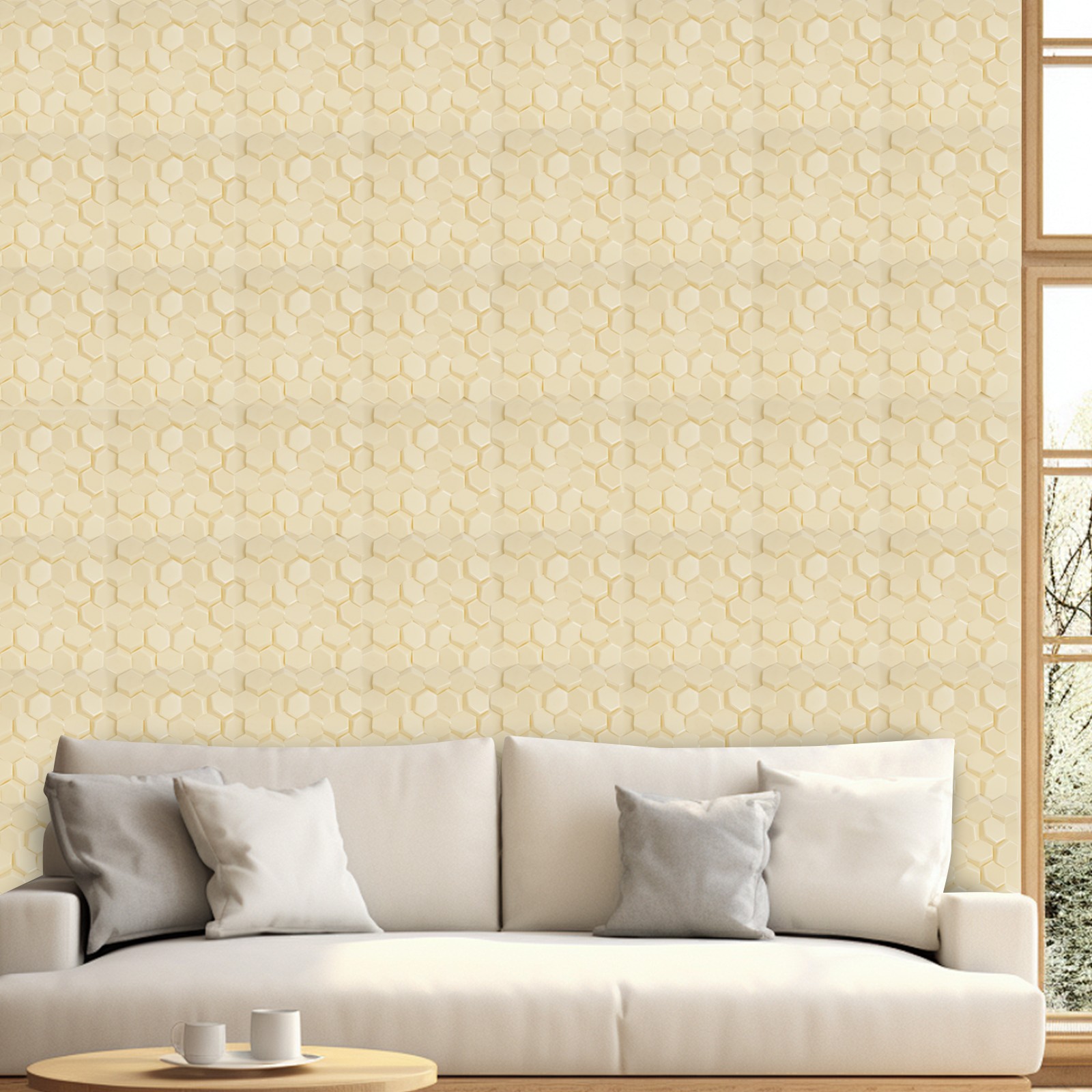 Beige 21.3" x 21.3" 3D Honeycomb Tile Brick Wall Sticker Waterproof Wall Panels